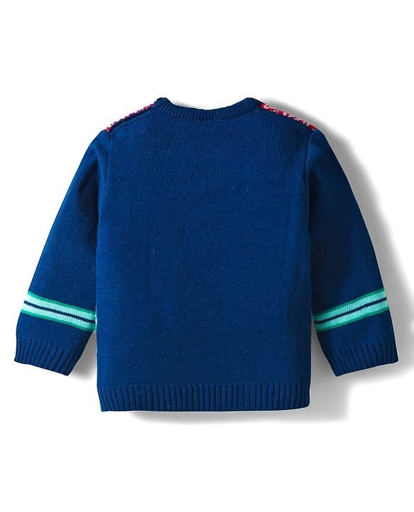 Babyhug Knitted Full Sleeves Sweater Set With Aztec Design - Navy Blue
