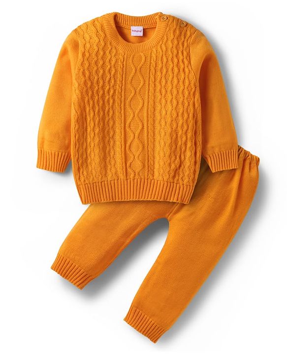 Babyhug Knitted Full Sleeves Solid Color Sweater Set with Cable Knit Design - Red