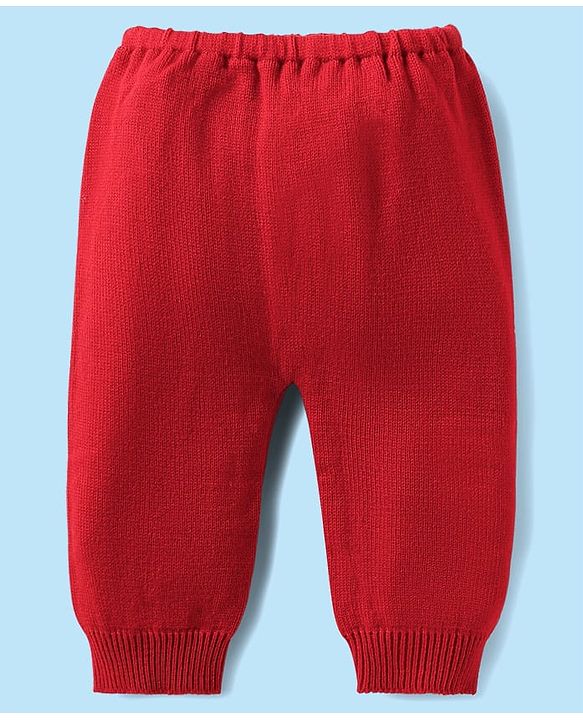 Babyhug Knitted Full Sleeves Front Open Sweater Set With Aztec Design - Red & White