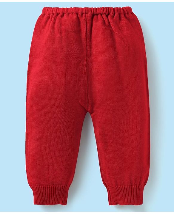 Babyhug Knitted Full Sleeves Front Open Sweater Set With Aztec Design - Red & White