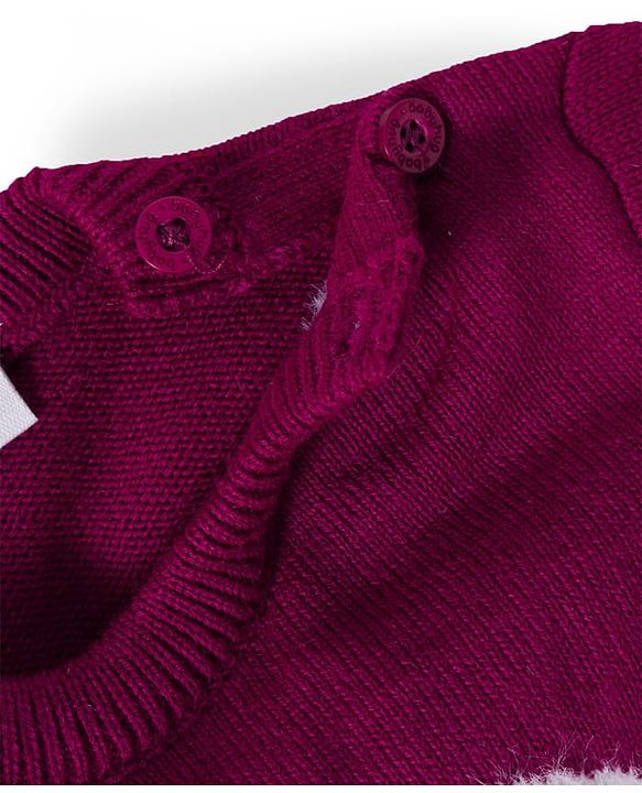 Babyhug Knitted Full Sleeves Sweater Set With Heart Fur Detailing - Wine