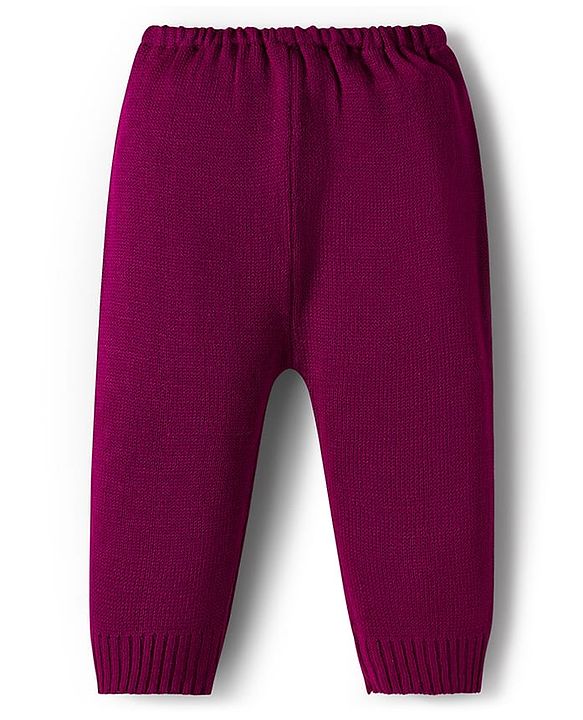 Babyhug Knitted Full Sleeves Sweater Set With Heart Fur Detailing - Wine