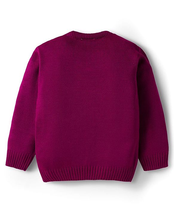 Babyhug Knitted Full Sleeves Sweater Set With Heart Fur Detailing - Wine