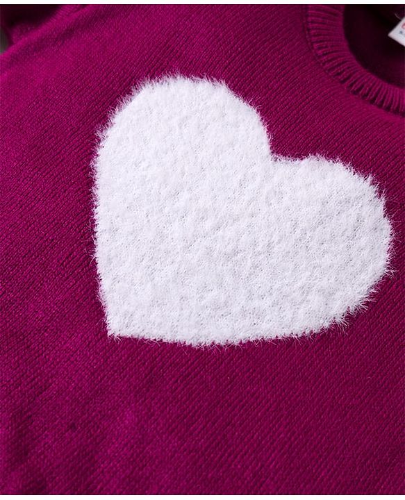 Babyhug Knitted Full Sleeves Sweater Set With Heart Fur Detailing - Wine