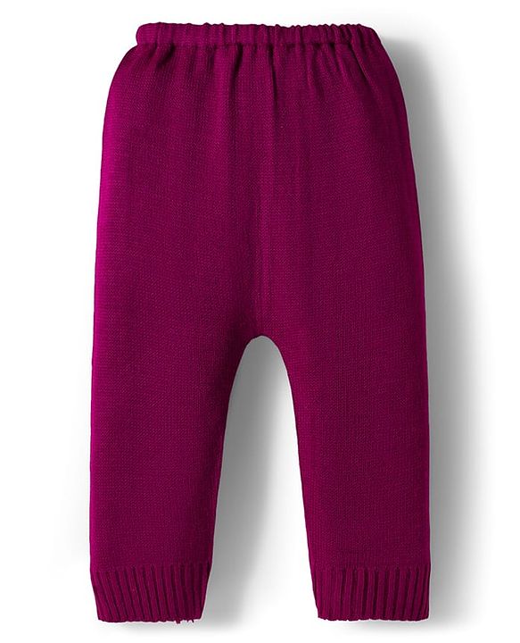 Babyhug Knitted Full Sleeves Sweater Set With Heart Fur Detailing - Wine