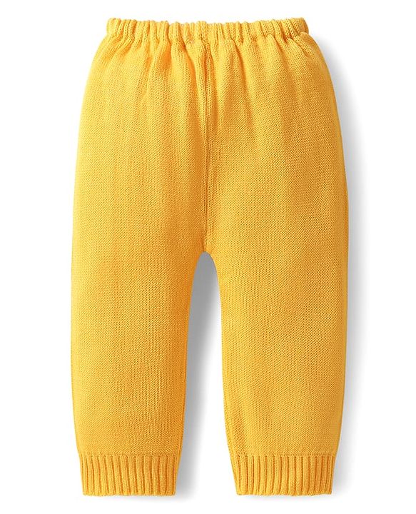 Babyhug Knitted Full Sleeves Sweater Set With Floral Design - Yellow