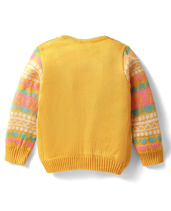Babyhug Knitted Full Sleeves Sweater Set With Floral Design - Yellow