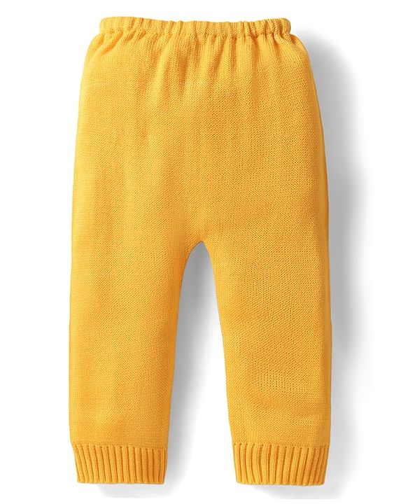 Babyhug Knitted Full Sleeves Sweater Set With Floral Design - Yellow
