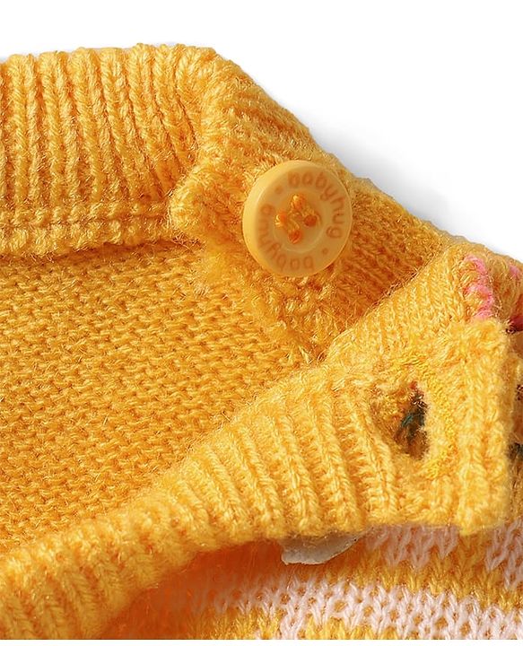Babyhug Knitted Full Sleeves Sweater Set With Floral Design - Yellow