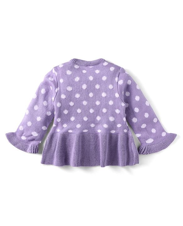 Babyhug Knit Full Sleeves Polka Dot Design Sweater & Pant Set - Violet