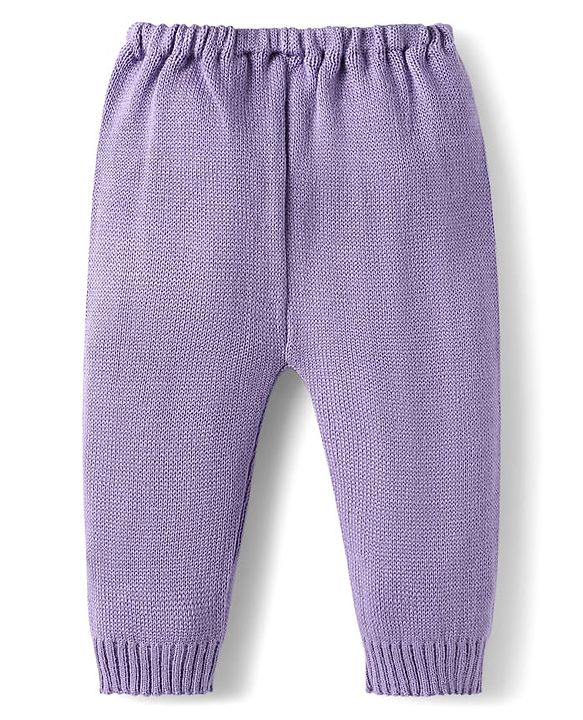 Babyhug Knit Full Sleeves Polka Dot Design Sweater & Pant Set - Violet