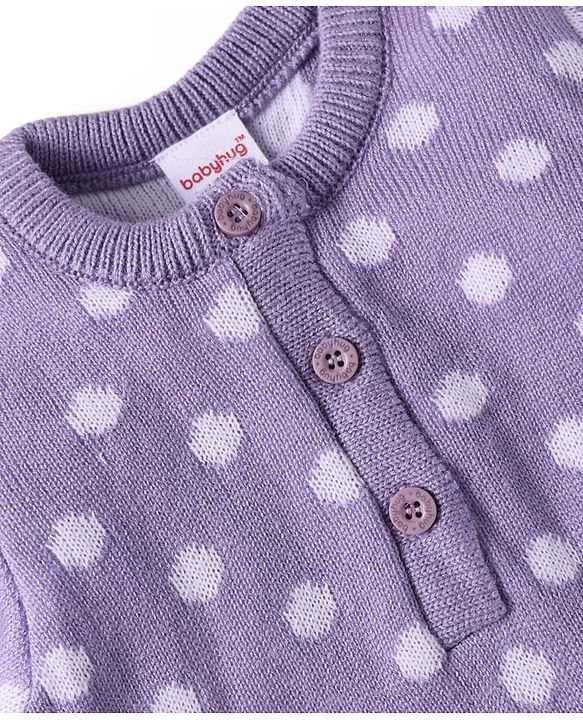 Babyhug Knit Full Sleeves Polka Dot Design Sweater & Pant Set - Violet