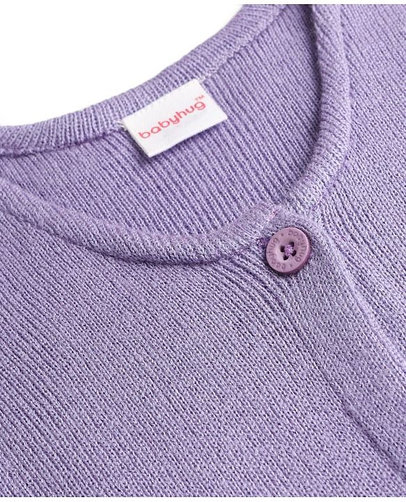 Babyhug Knitted Sleeveless Solid Front Open Sweater Vest - Lavender