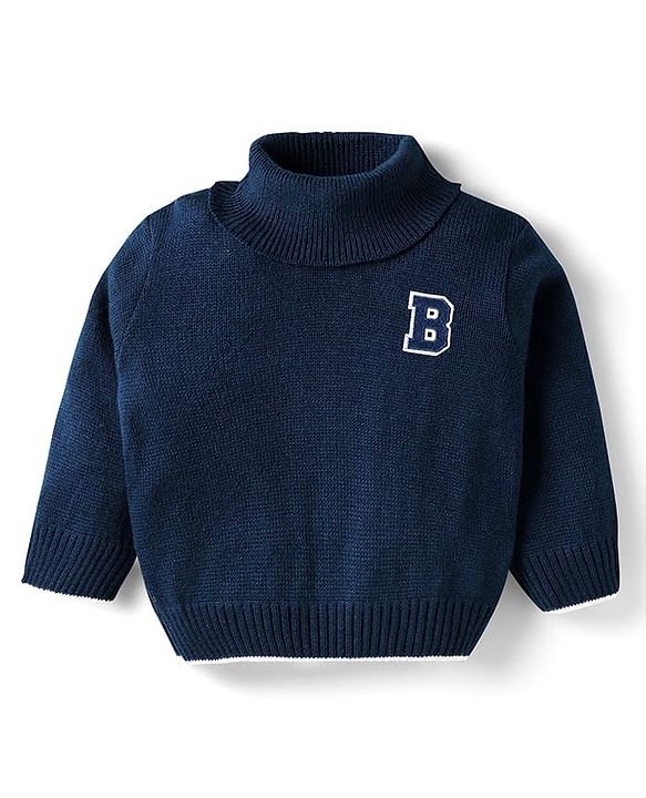 Babyhug Knit Full Sleeves Turtle Neck Pullover Sweater -Charcoal Grey