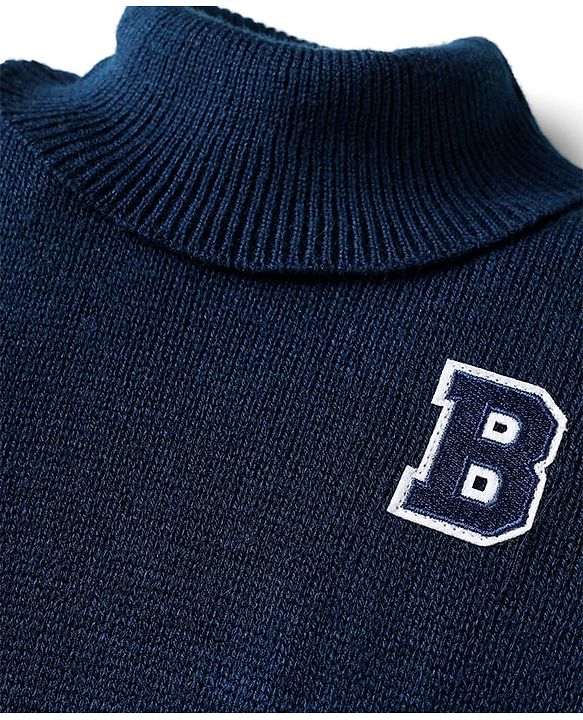 Babyhug Knit Full Sleeves Turtle Neck Pullover Sweater -Charcoal Grey