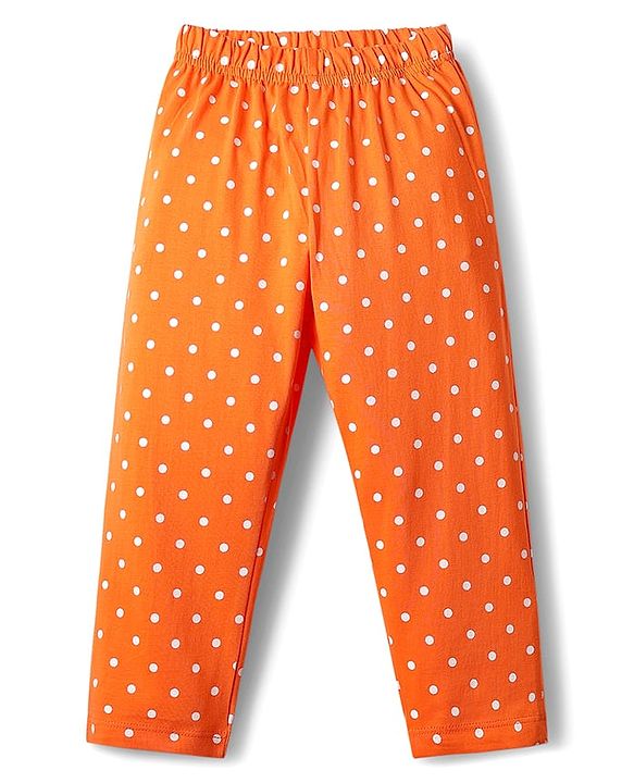 Babyhug Cotton Knit Full Sleeves Front Open Co-ords Night Suit With Polka Dot Print - Orange
