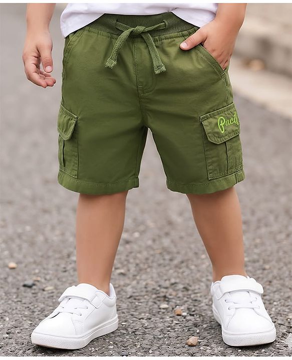 Babyhug Cotton Tussor Above Knee Length Solid Bermuda - Green