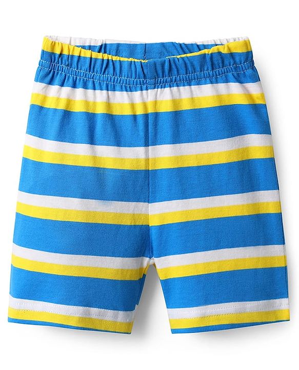 Babyhug Cotton Knit Half Sleeves Shorts Night Suit With Animal Print - Yellow & Blue