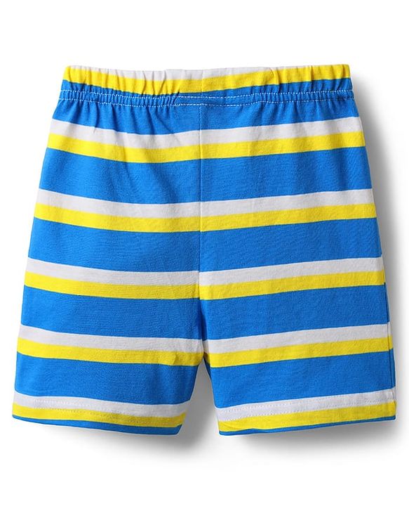 Babyhug Cotton Knit Half Sleeves Shorts Night Suit With Animal Print - Yellow & Blue