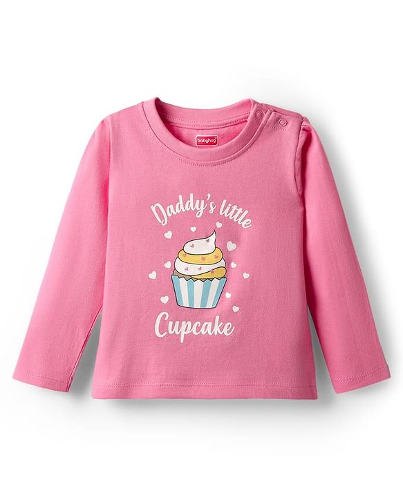 Babyhug Cotton Knit Full Sleeves Night Suit with Cupcake & Heart Print - Pink