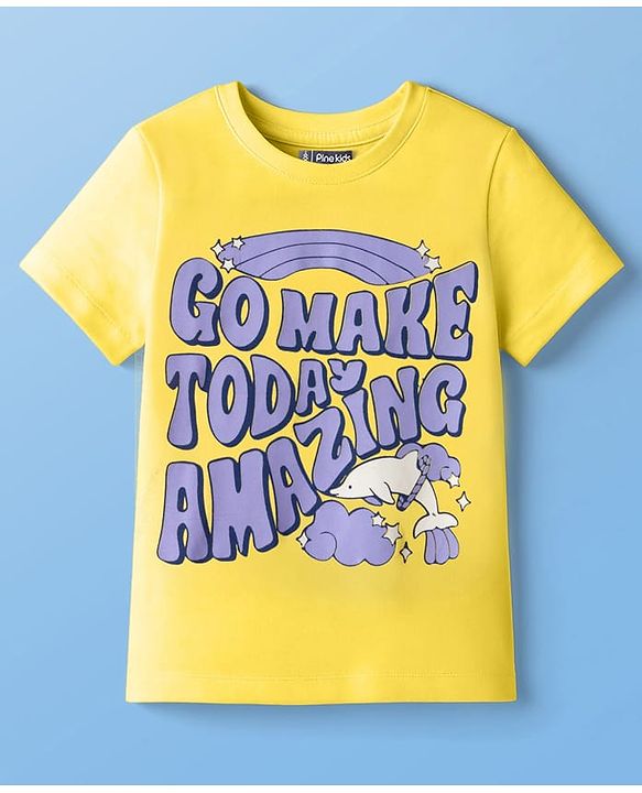 Pine Kids Cotton Knit Half Sleeves T-Shirts with Text Print Pack of 5 - Multicolor