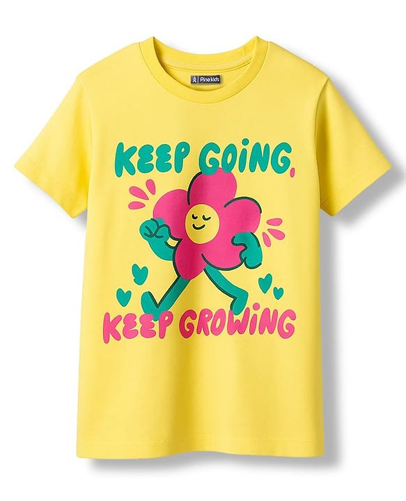 Pine Kids Cotton Knit Half Sleeves T-Shirt With Text Print Pack Of 3 - Yellow Navy Blue & Pink