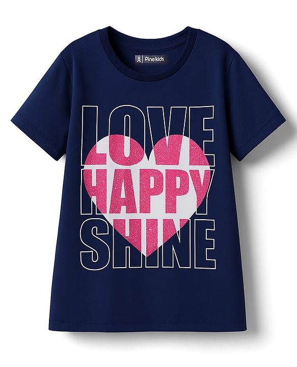 Pine Kids Cotton Knit Half Sleeves T-Shirt With Text Print Pack Of 3 - Yellow Navy Blue & Pink