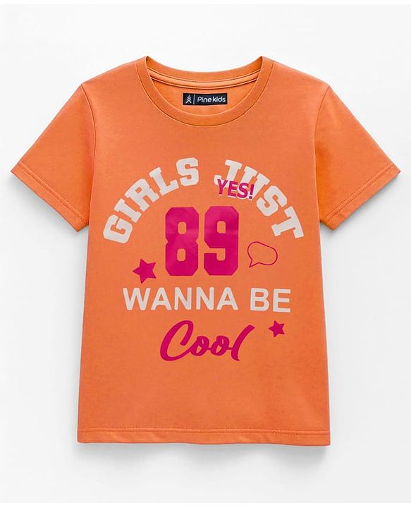 Pine Kids Cotton Knit Half Sleeves Text Printed T-Shirts Pack of 3 - Orange Violet & Green