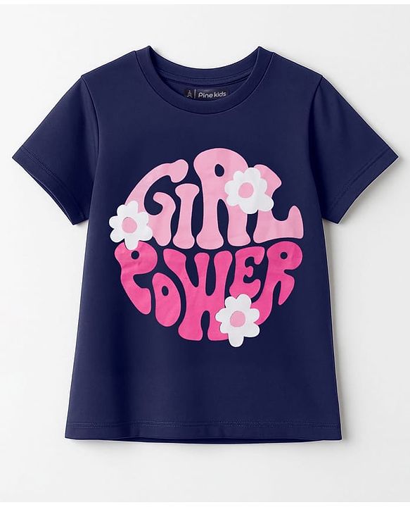 Pine Kids Cotton Knit Half Sleeves T-Shirts with Text Print Pack of 3 - Navy Blue Pink & Green