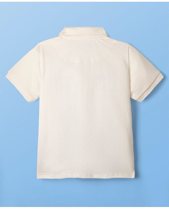 Pine Kids Cotton Knit Half sleeves Polo T-Shirt with Horse & Cuba Text Print - White