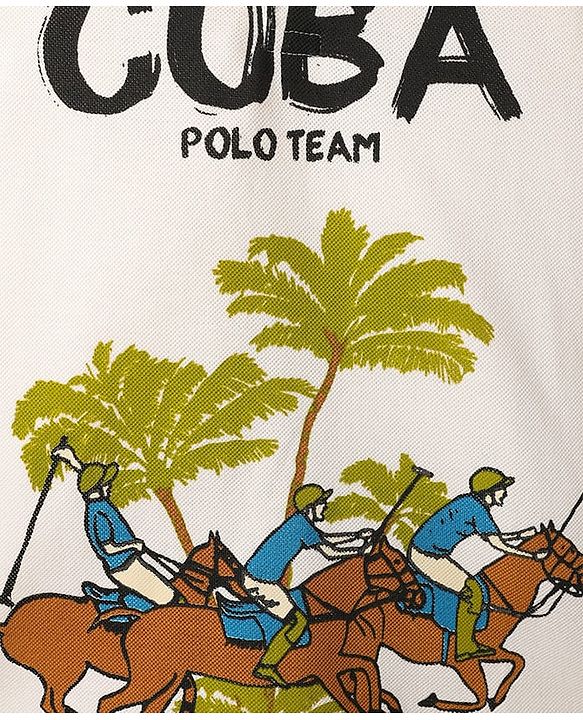 Pine Kids Cotton Knit Half sleeves Polo T-Shirt with Horse & Cuba Text Print - White
