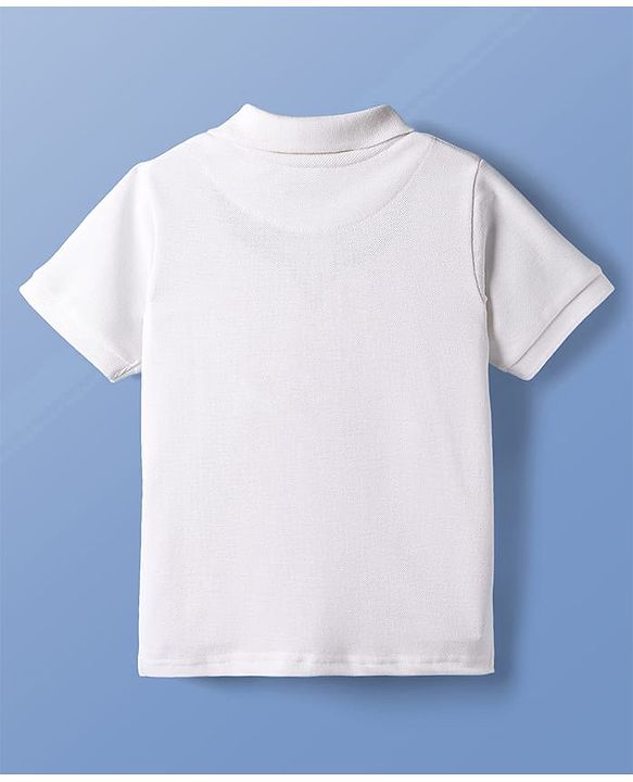 Pine Kids Cotton Knit Half Sleeves Polo T-Shirt with Polo Print - White