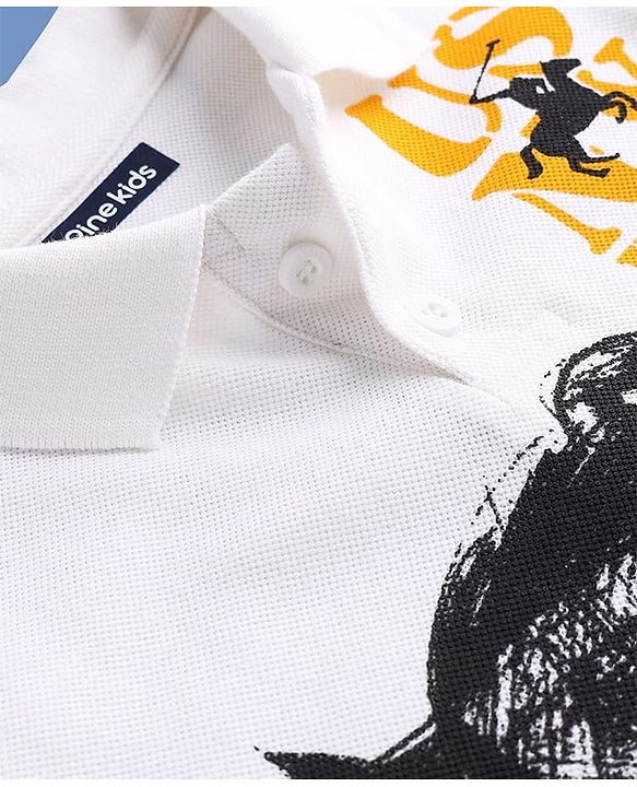 Pine Kids Cotton Knit Half Sleeves Polo T-Shirt with Polo Print - White