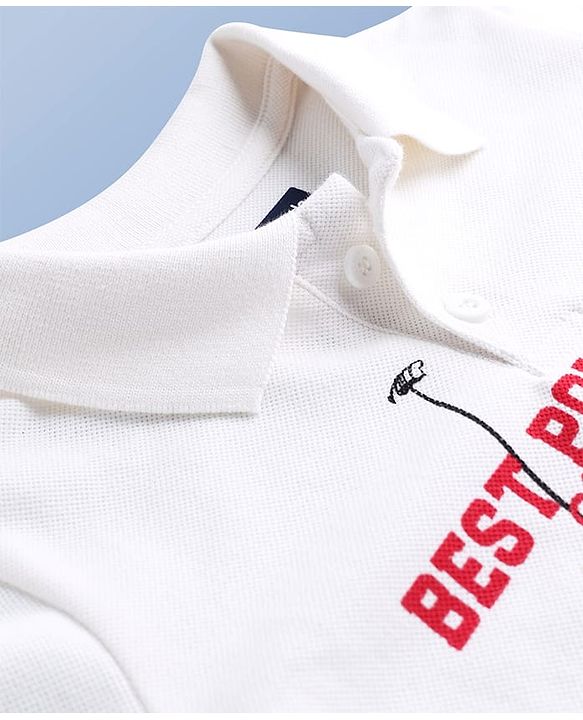 Pine Kids Cotton Knit Half Sleeves Polo T-Shirt with Polo Print - White