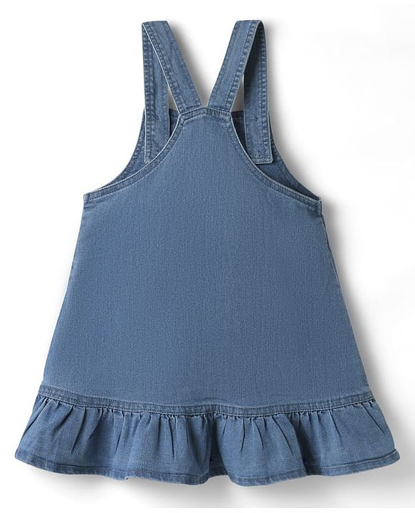 Babyhug Cotton Knit Frock & Half Sleeves Inner Tee With Animal Print & Rainbow Embroidery - Blue & Pink