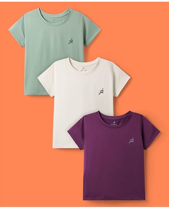 Pine Active Knit Half Sleeves Solid Color T-Shirts Pack of 3 - Multicolor