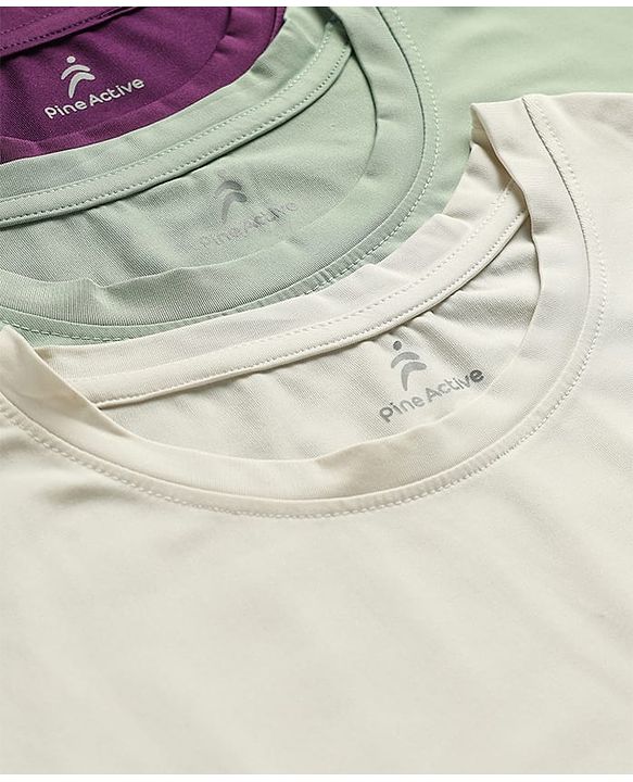 Pine Active Knit Half Sleeves Solid Color T-Shirts Pack of 3 - Multicolor