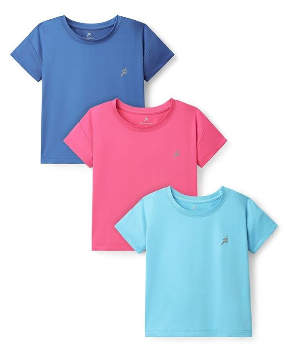 Pine Active Knit Half Sleeves Solid Color T-Shirts Pack of 3 - Light Blue & Blue