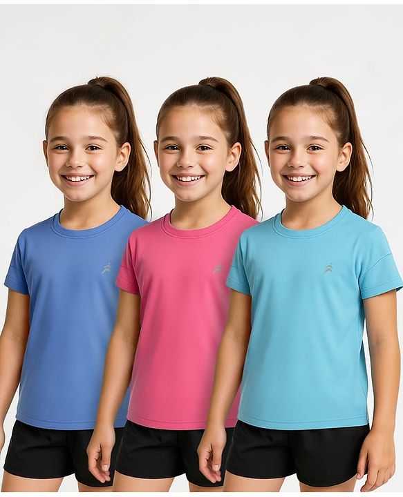 Pine Active Knit Half Sleeves Solid Color T-Shirts Pack of 3 - Light Blue & Blue