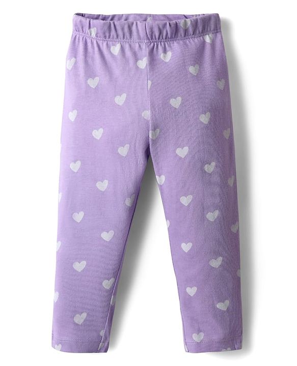 Babyhug 100% Cotton Knit Half Sleeves Night Suit With Animal & Heart Print - Lavender