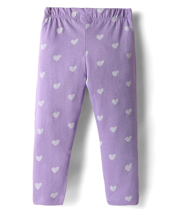 Babyhug 100% Cotton Knit Half Sleeves Night Suit With Animal & Heart Print - Lavender