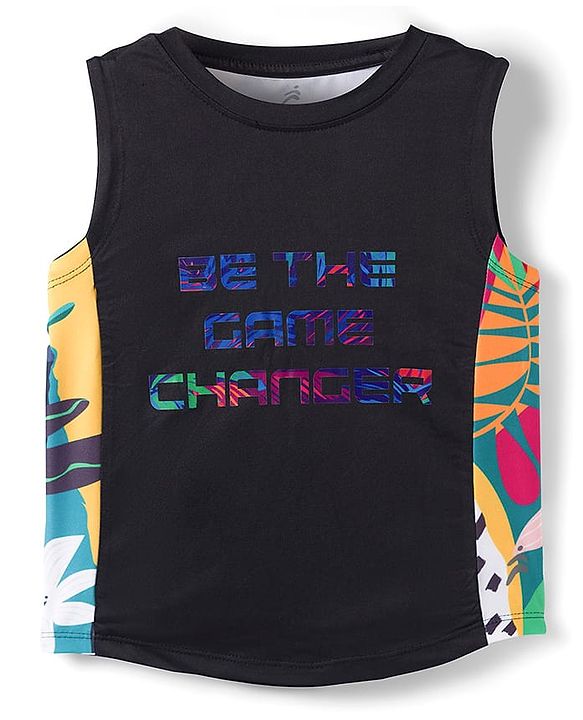 Pine Active Knit Sleeveless T-Shirt & Shorts Set with Be The Game Changer Text Print - Black