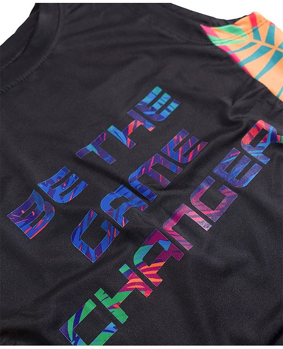 Pine Active Knit Sleeveless T-Shirt & Shorts Set with Be The Game Changer Text Print - Black