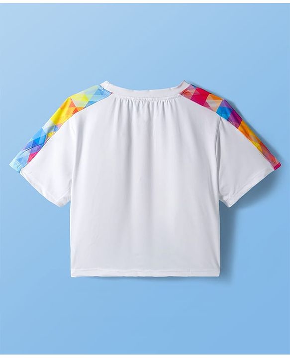 Pine Active Knit Half Sleeves T-Shirt & Shorts Set Text Print - White & Multicolor
