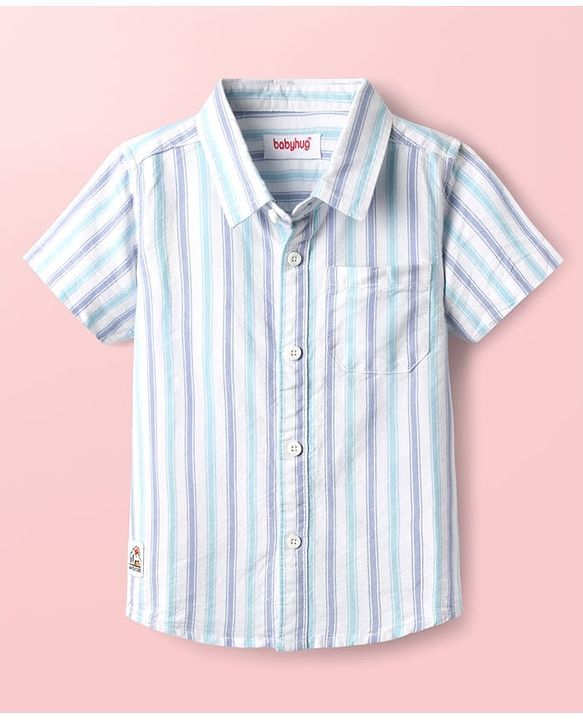 Babyhug Cotton Woven Half Sleeves Shirt With Stripes - Light Blue