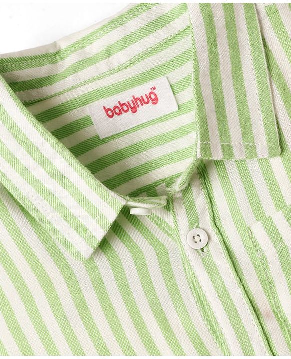 Babyhug Cotton Woven Half Sleeves Striped Shirt - Green
