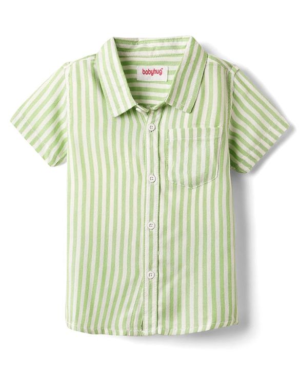 Babyhug Cotton Woven Half Sleeves Striped Shirt - Green