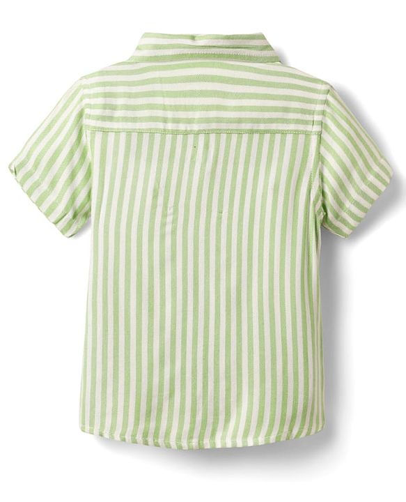 Babyhug Cotton Woven Half Sleeves Striped Shirt - Green