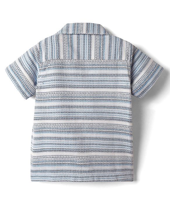 Babyhug Cotton Woven Half Sleeves Striped Shirt with Beach Patch - Light Blue