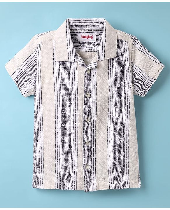 Babyhug Cotton Woven Half Sleeves Shirt With Stripes - White